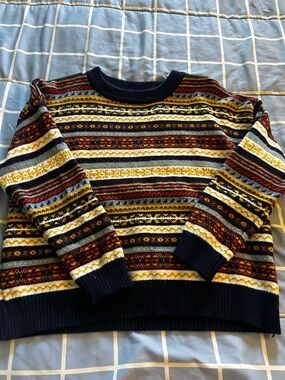 SHEIN Multicolor Fair Isle Crewneck Sweater - Navy, Mustard & Red